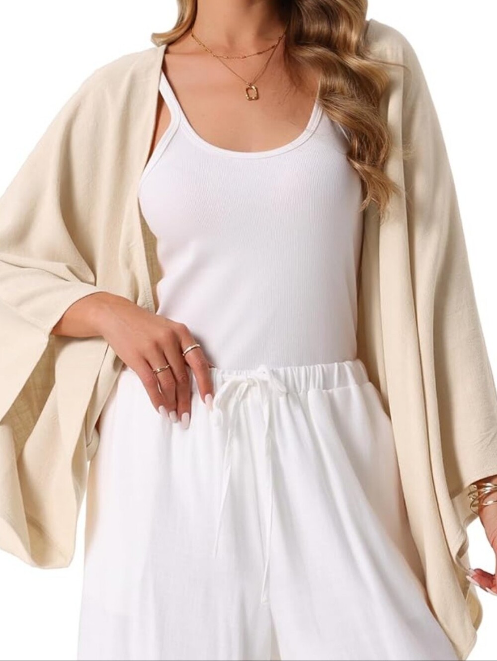 Sofia Elegant Minimalist Ivory Cape Kimono Cover-Up - Picture 7 of 7